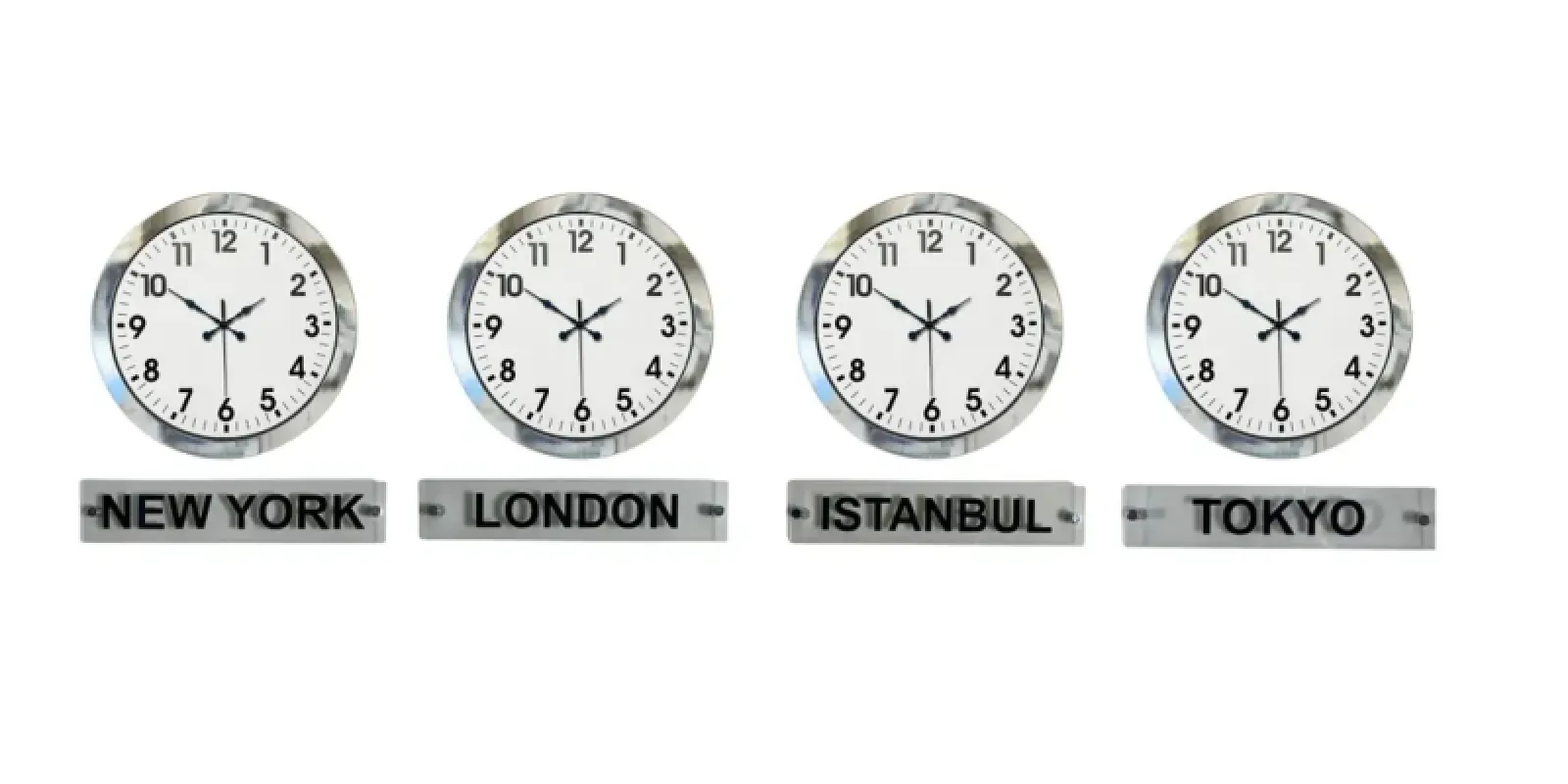 4 lü Tabelalı 36 Cm Krom Metal Dünya Saati