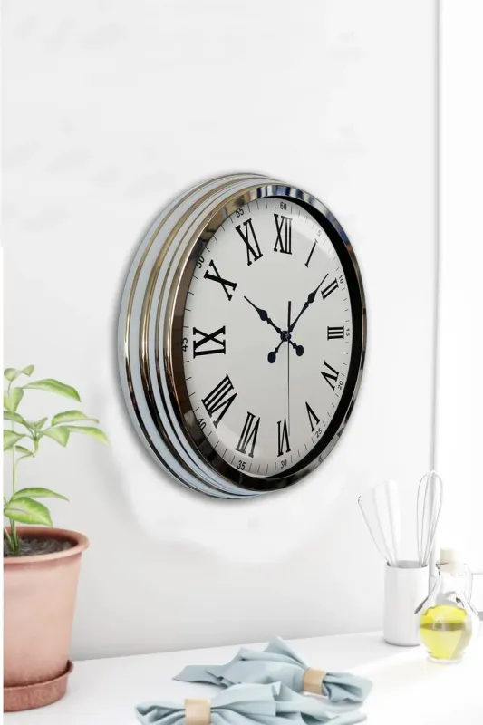 Roma Rakamlı Krom Metal Duvar Saati 40 cm · Model 4054K