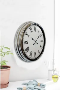 Roma Rakamlı Krom Metal Duvar Saati 40 cm · Model 4054K
