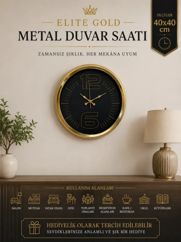 Gold Metal Duvar Saati 40 cm · Model 4012G