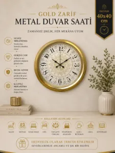 Gold Metal Duvar Saati 40 cm · Model 4017G