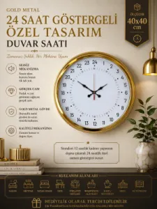 Göstergeli Gold Metal Duvar Saati 40 cm · Model 4097G