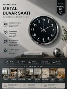 Krom Metal Duvar Saati 40 cm · Model 4007K