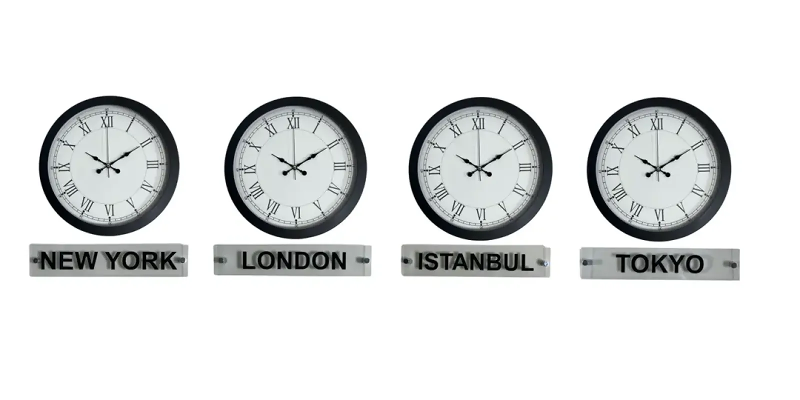 4 lü Tabelalı 36 Cm Siyah Metal Dünya Saati