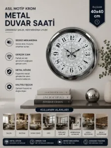 Krom Metal Duvar Saati 40 cm · Model 4019K