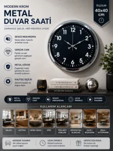 Krom Metal Duvar Saati 40 cm · Model 4031K