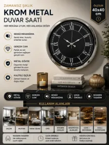 Krom Metal Duvar Saati 40 cm · Model 4051K
