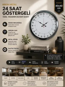 Göstergeli Krom Metal Duvar Saati 40 cm · Model 4097K
