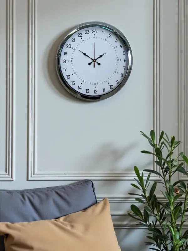 Göstergeli Krom Metal Duvar Saati 40 cm · Model 4097K