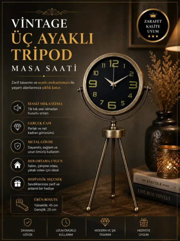 Retro Görünümlü Eskitme Metal Masa Saati 45 x 26 cm · Model MT-2010E