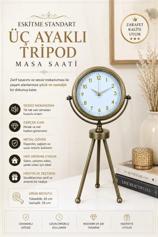 Eskitme Metal Masa Saati 45 x 26 cm · Model MT-2043E