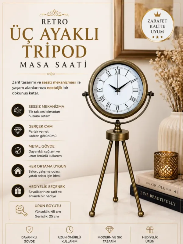 Eskitme Metal Masa Saati 45 x 26 cm · Model MT-2055E