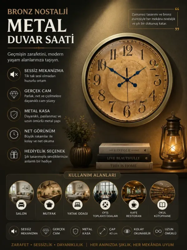 Eskitme Metal Duvar Saati 40 cm · Model 4015E