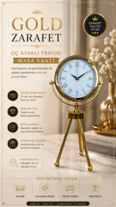 Gold Metal Masa Saati 45 x 26 cm · Model MT-2055G