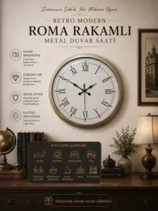 Roma Rakamlı Retro Görünümlü Eskitme Metal Duvar Saati 40 cm · Model 4055E