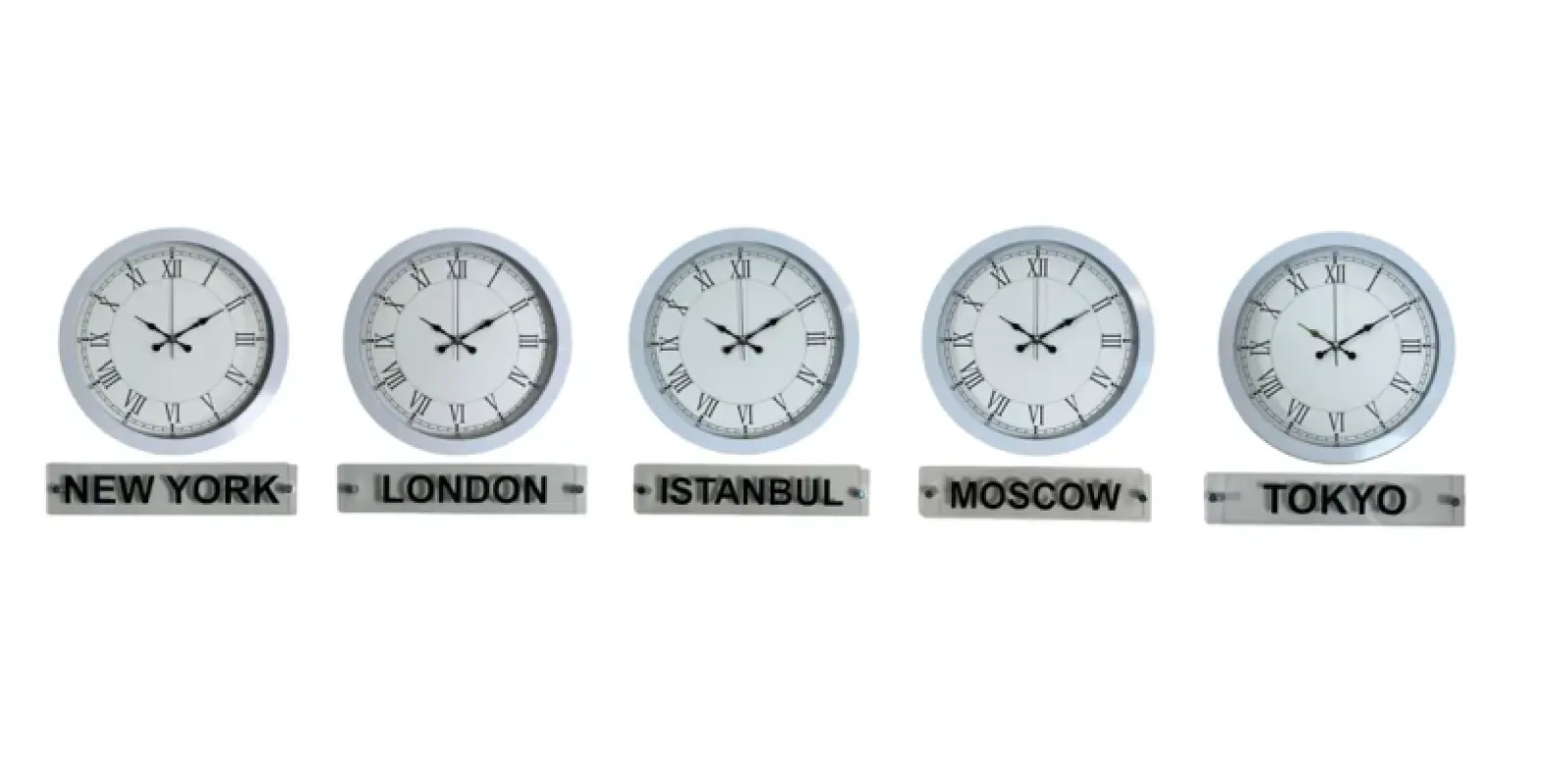 5 li Tabelalı 36 Cm Beyaz Metal Dünya Saati