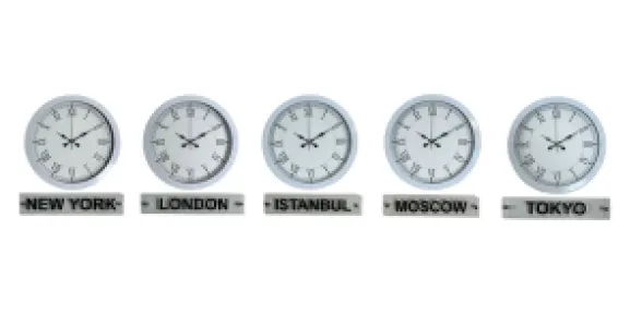5 li Tabelalı 36 Cm Beyaz Metal Dünya Saati