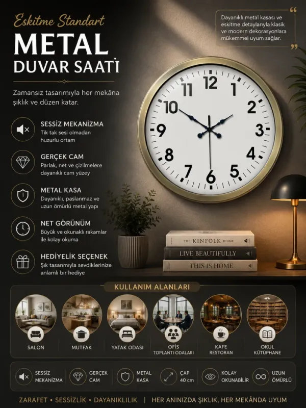 Eskitme Metal Duvar Saati 40 cm · Model 4001E