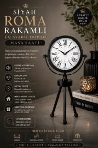Roma Rakamlı Siyah Metal Masa Saati 45 x 26 cm · Model MT-2052B