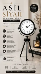Siyah Metal Masa Saati 45 x 26 cm · Model MT-2055B