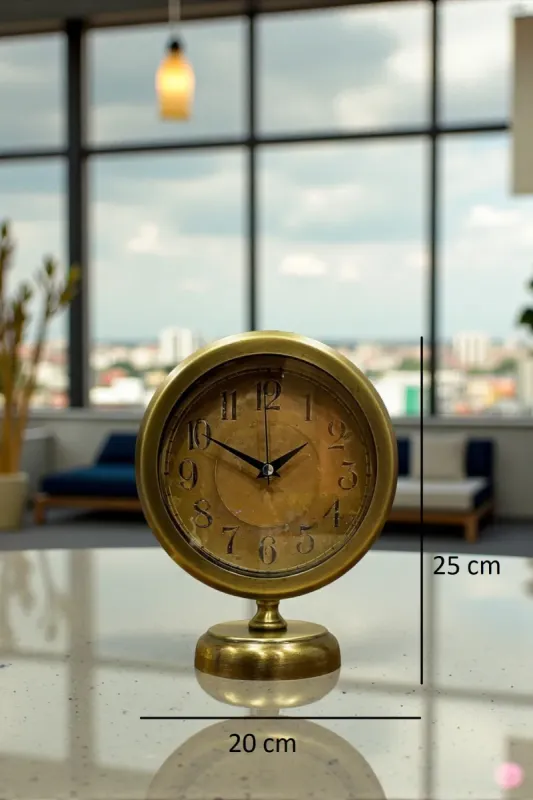 Retro Görünümlü Eskitme Metal Masa Saati 25 x 20 cm · Model MS-2015E