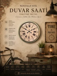 Eskitme Metal Duvar Saati 40 cm · Model 4065E