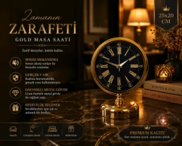 Gold Metal Masa Saati 25 x 20 cm · Model MS-2058G