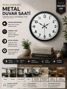 Siyah Metal Duvar Saati 40 cm · Model 4001B