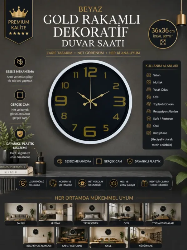 Beyaz Plastik Duvar Saati 36 cm · Model PP-3610W