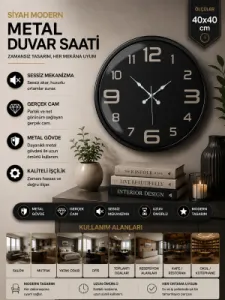 Siyah Metal Duvar Saati 40 cm · Model 4009B
