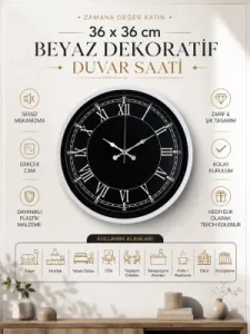 Roma Rakamlı Beyaz Plastik Duvar Saati 36 cm · Model PP-3651W