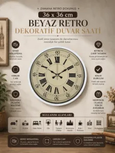 Retro Görünümlü Beyaz Plastik Duvar Saati 36 cm · Model PP-3665W