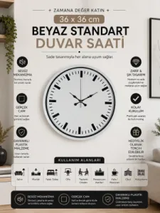 Beyaz Plastik Duvar Saati 36 cm · Model PP-3689W