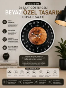 Göstergeli Beyaz Plastik Duvar Saati 36 cm · Model PP-3695W