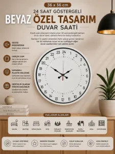 Göstergeli Beyaz Plastik Duvar Saati 36 cm · Model PP-3697W
