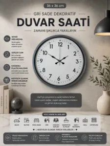 Gri Plastik Duvar Saati 36 cm · Model PP-3605K