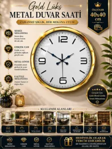 Gold Metal Duvar Saati 40 cm · Model 4008G