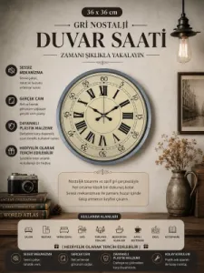 Gri Plastik Duvar Saati 36 cm · Model PP-3665K