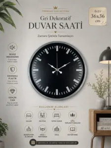 Gri Plastik Duvar Saati 36 cm · Model PP-3687K