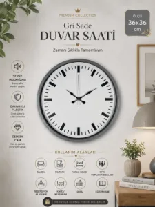 Gri Plastik Duvar Saati 36 cm · Model PP-3689K