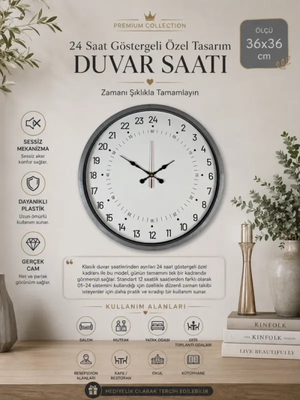 Göstergeli Gri Plastik Duvar Saati 36 cm · Model PP-3697K