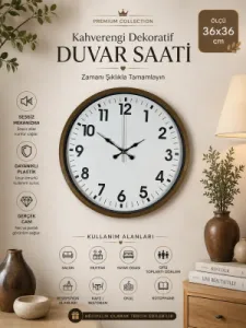 Kahverengi Plastik Duvar Saati 36 cm · Model PP-3601I