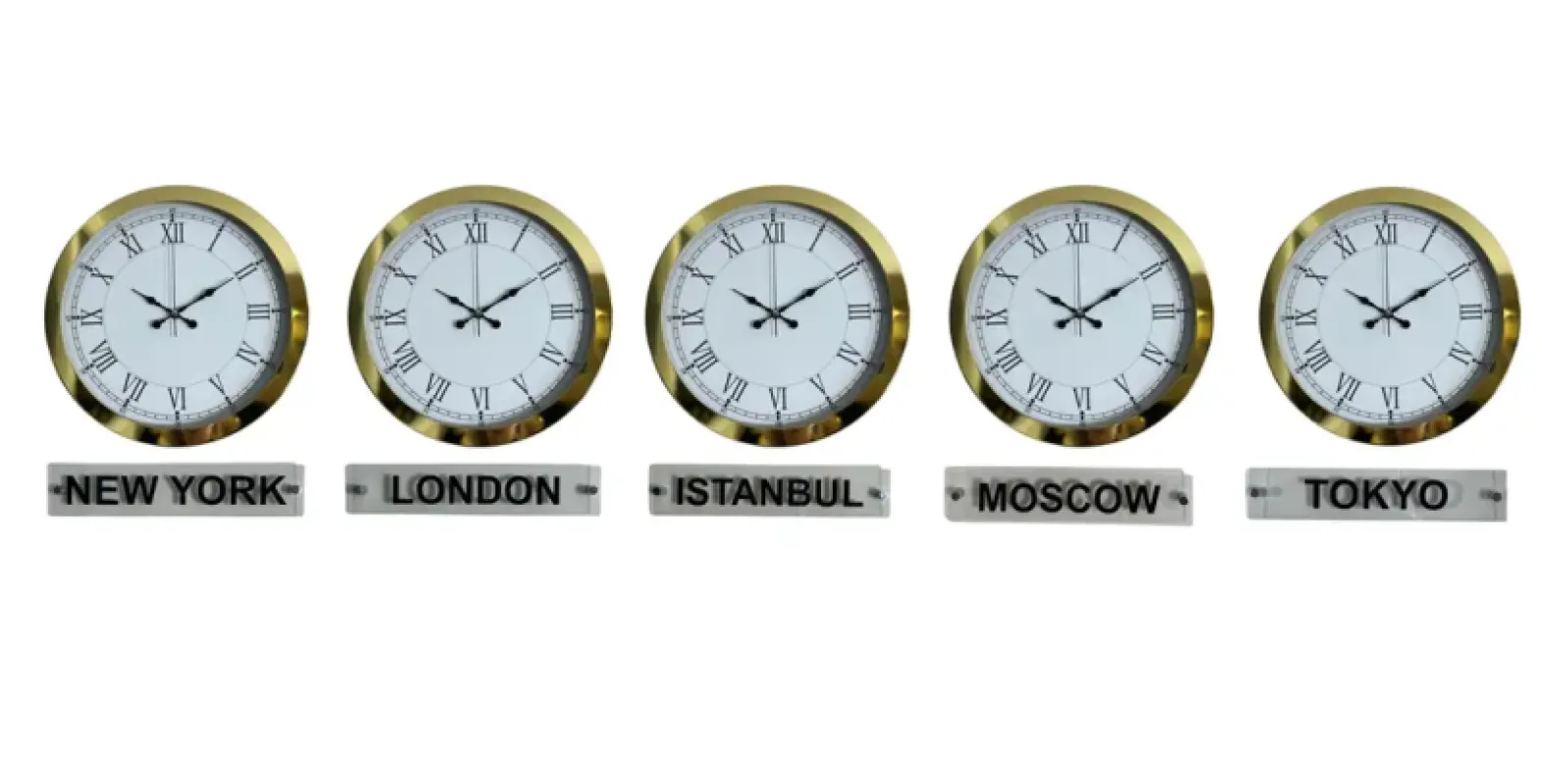 5 li Tabelalı 36 Cm Gold Metal Dünya Saati