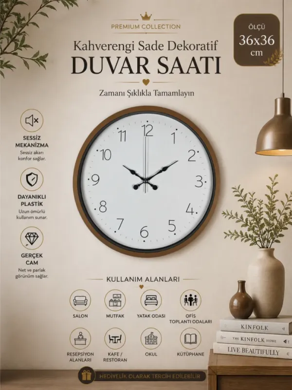 Kahverengi Plastik Duvar Saati 36 cm · Model PP-3604I