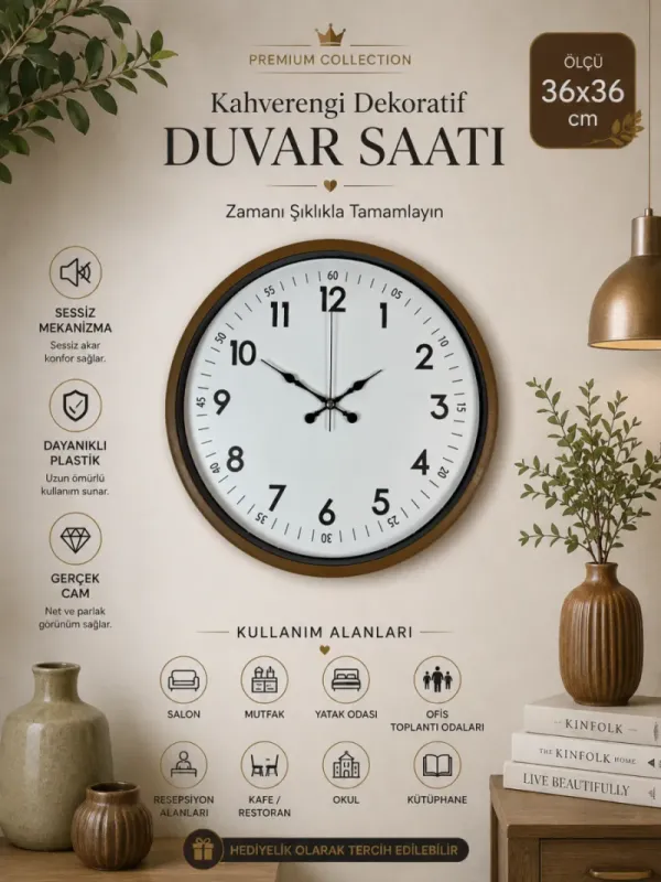 Kahverengi Plastik Duvar Saati 36 cm · Model PP-3605I