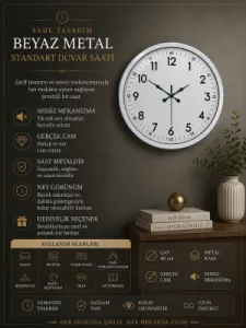Beyaz Metal Duvar Saati 40 cm · Model 4005W