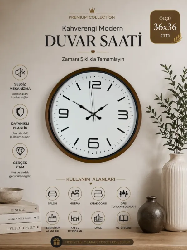 Kahverengi Plastik Duvar Saati 36 cm · Model PP-3608I
