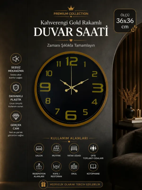 Kahverengi Plastik Duvar Saati 36 cm · Model PP-3610I
