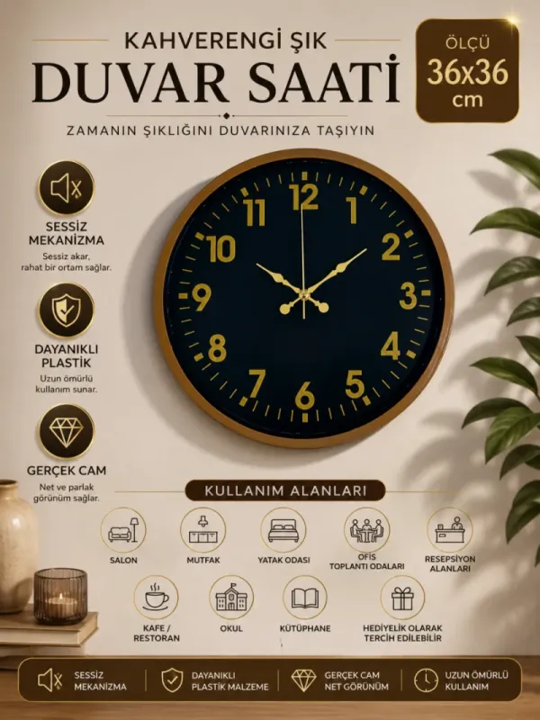 Kahverengi Plastik Duvar Saati 36 cm · Model PP-3623I