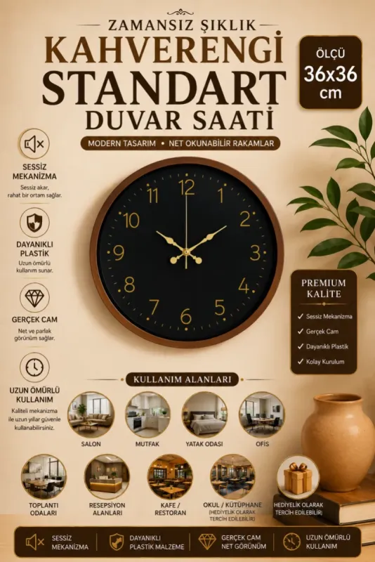 Kahverengi Plastik Duvar Saati 36 cm · Model PP-3646I